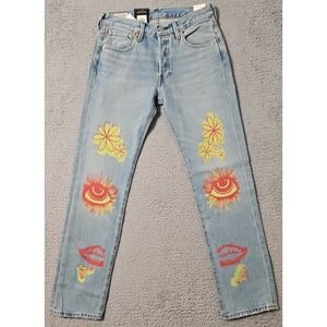 Levis Premium 501 Original Mens Size 29x32 Straight‎ Leg Graphic Jeans Groovy